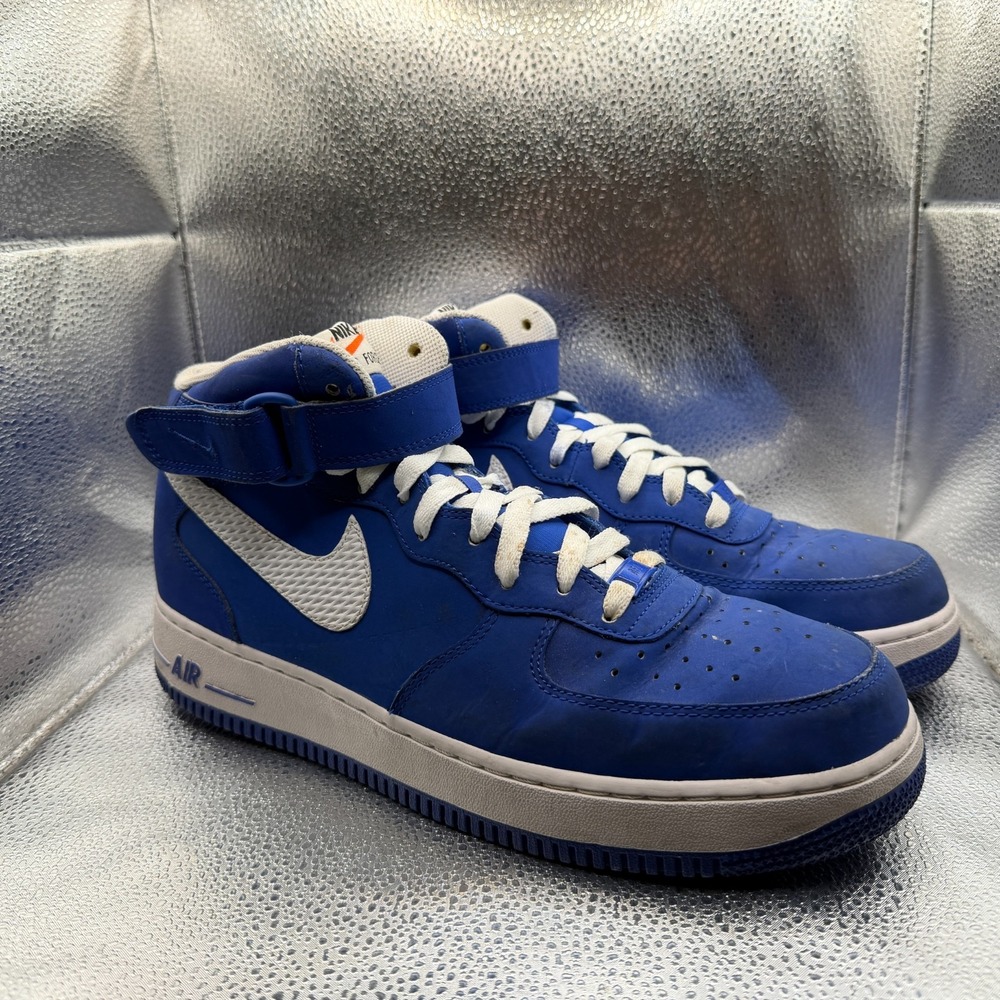 Size 11.5 Nike Air Force 1 '07 Mid Game Royal Logo Mens Sneaker Shoes 315123-405
